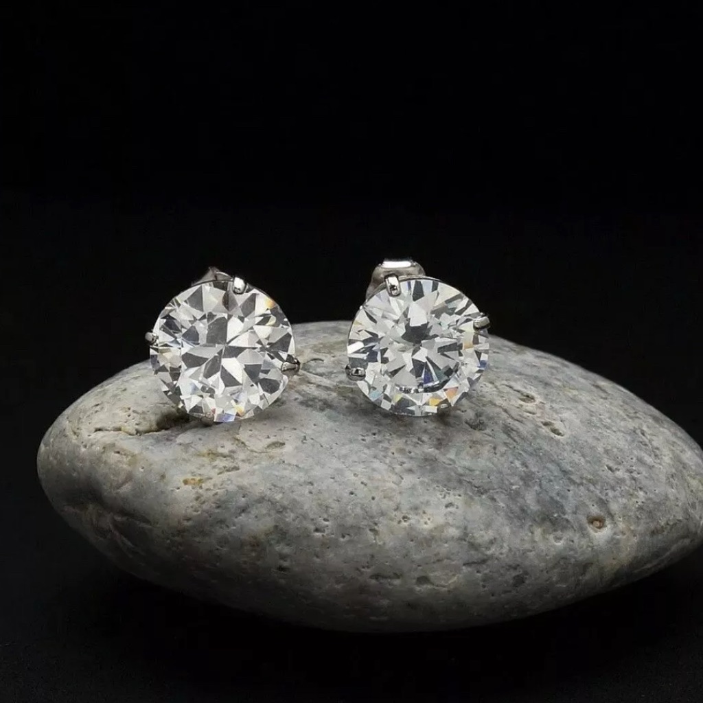 5.00 Ct Round Cut Vvs1/D Lab Created Stud Earrings 14k White Gold 8mm Push Back